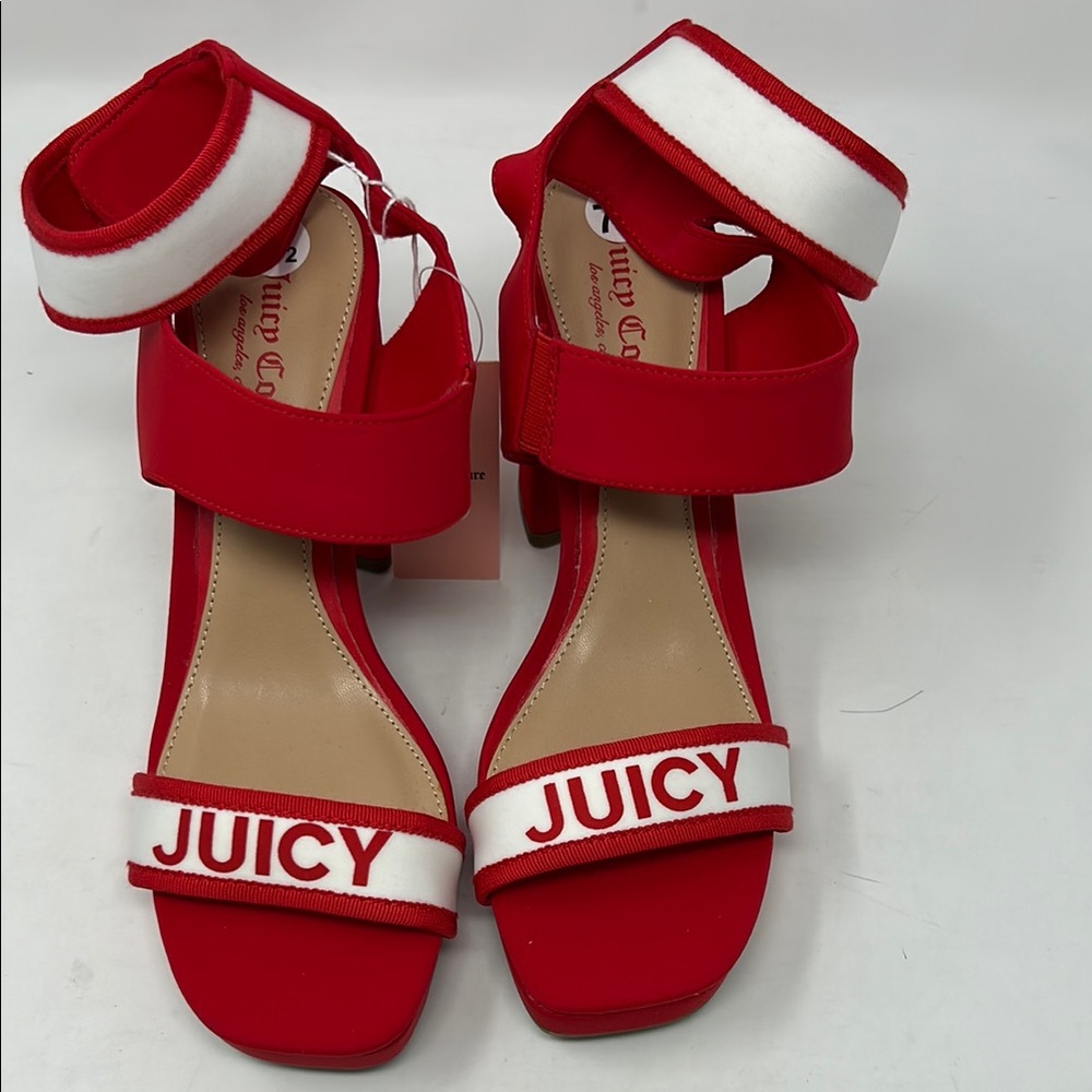NWT Juicy Couture Red and White Sandals with Ankle Straps